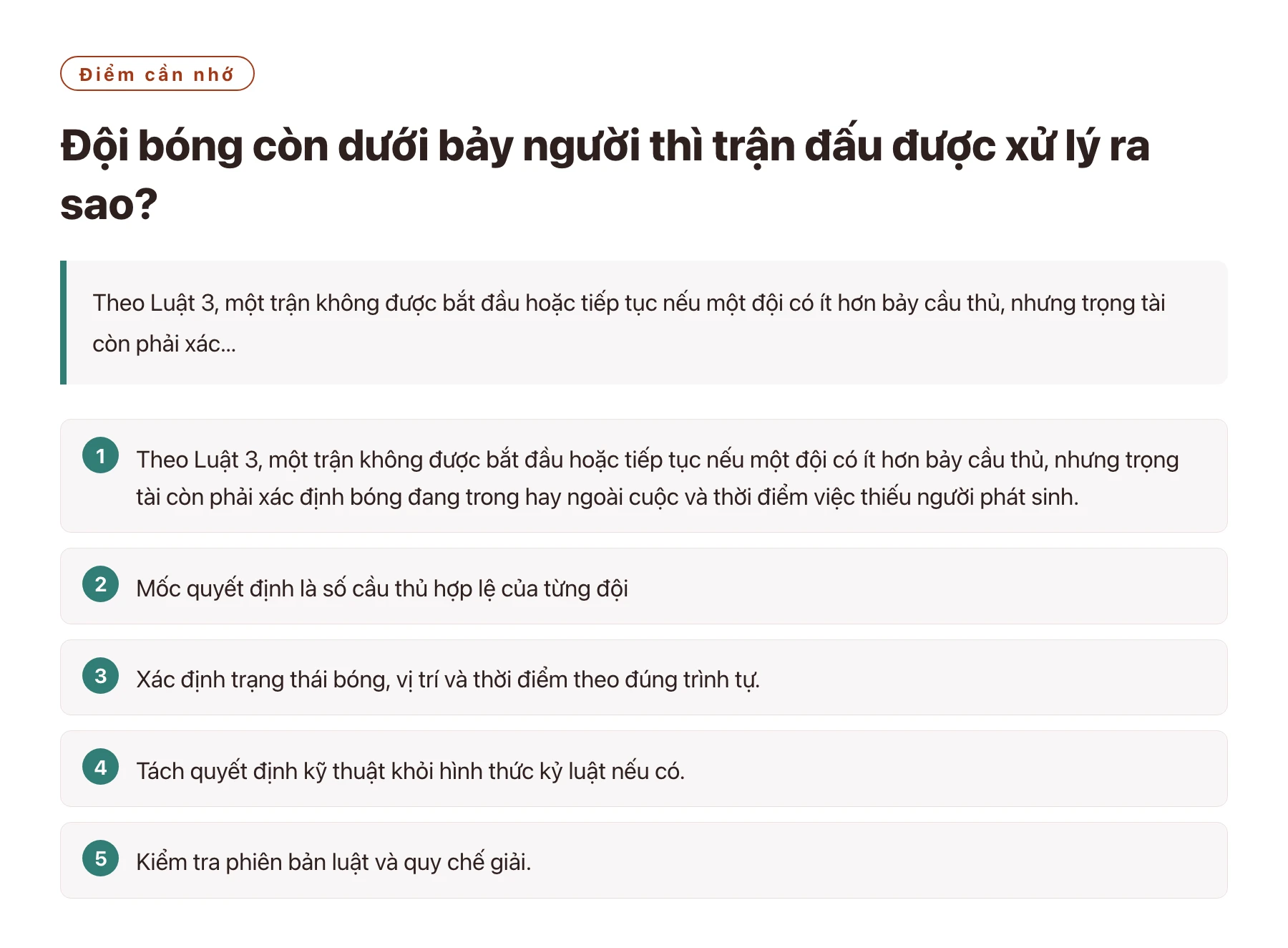 Đội bóng còn dưới bảy người thì trận đấu được xử lý ra sao?——全文要点速览